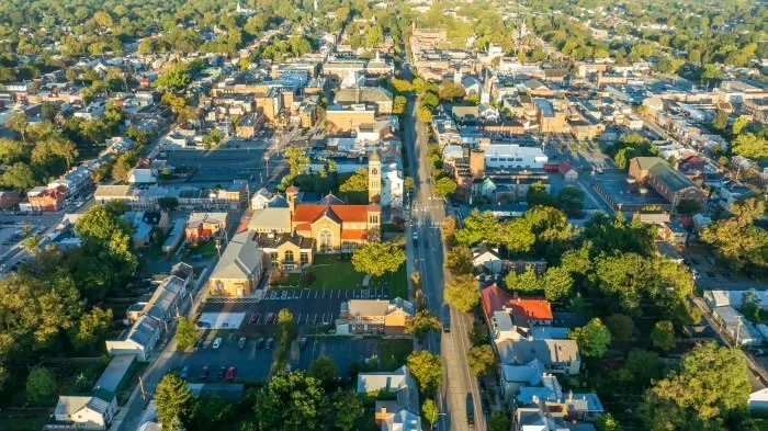 Small-town Main Street with local independent storefronts