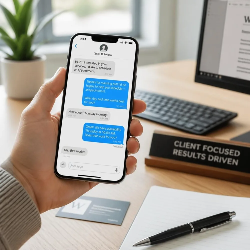 Automated appointment scheduling text message conversation